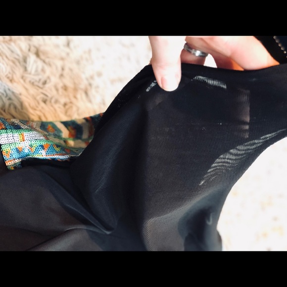 Multi-Colored Sequin Aztec Sleeveless Crop Top - Picture 7 of 7